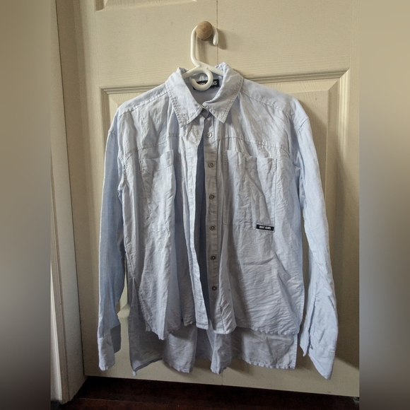 DKNY jeans linen blend blue button down size Small/Medium - Picture 1 of 4